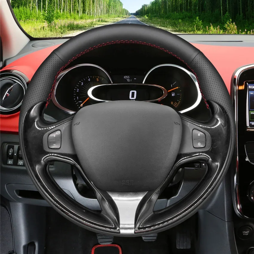 Black Faux Leather Car Steering Wheel Cover for Renault Clio 4 2012-2016 Captur 2013-2016 Samsung QM3 2013-2015