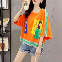 Patchwork Office Lady Simplicity T-Shirts Fashion Loose Thin Summer Solid Color O-neck Short Sleeve Pullovers Women's Clothing