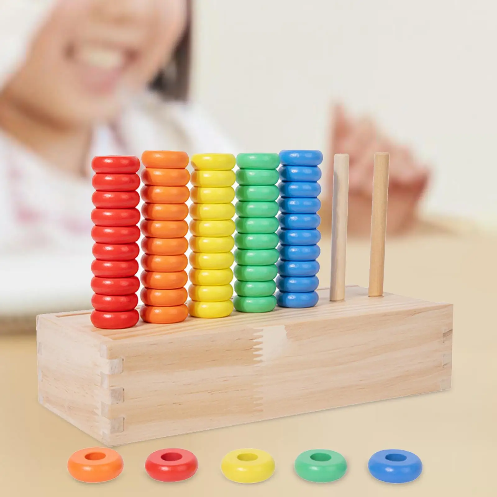 Anéis de empilhamento de madeira arco-íris, estacas de contagem, aprendizagem precoce, brinquedo montessori para crianças pequenas, habilidades oculares de mão