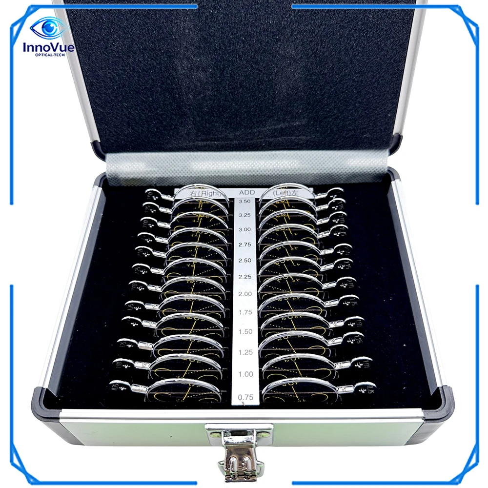 InnoVue Professional 22-Piece Aluminum Case Progressive Trial Lenses Insertion Box Trial Lens Set for Optical Stores