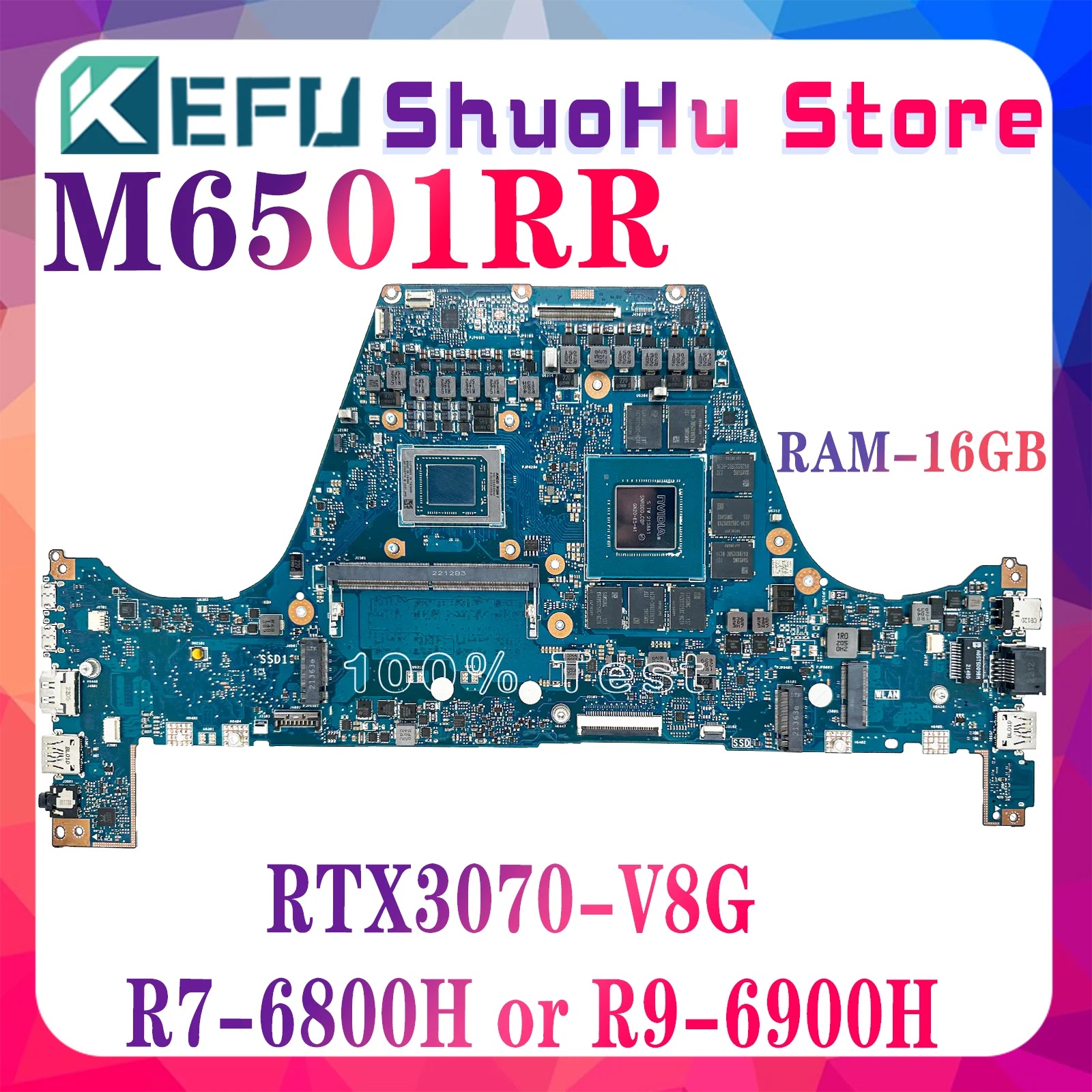 KEFU M6501RR Mainboard For ASUS M6501R M6501RM  Laptop Motherboard R7-6800H R9-6900H  RTX3060 RTX3070 RAM-16GB