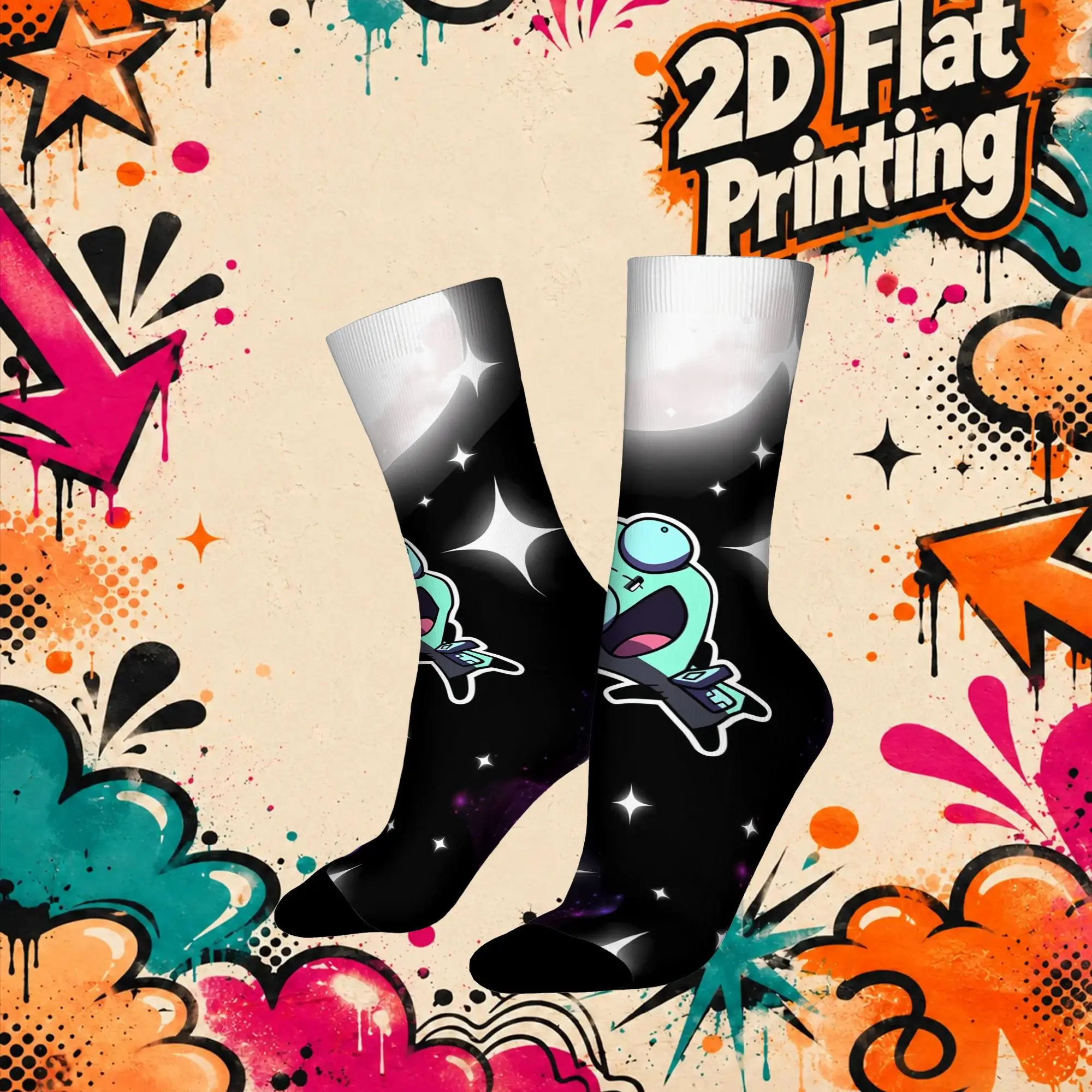 Invader Zim Anime Vintage  Street Style Novelty Seamless Mid Tube Winter Sock Sports Socks