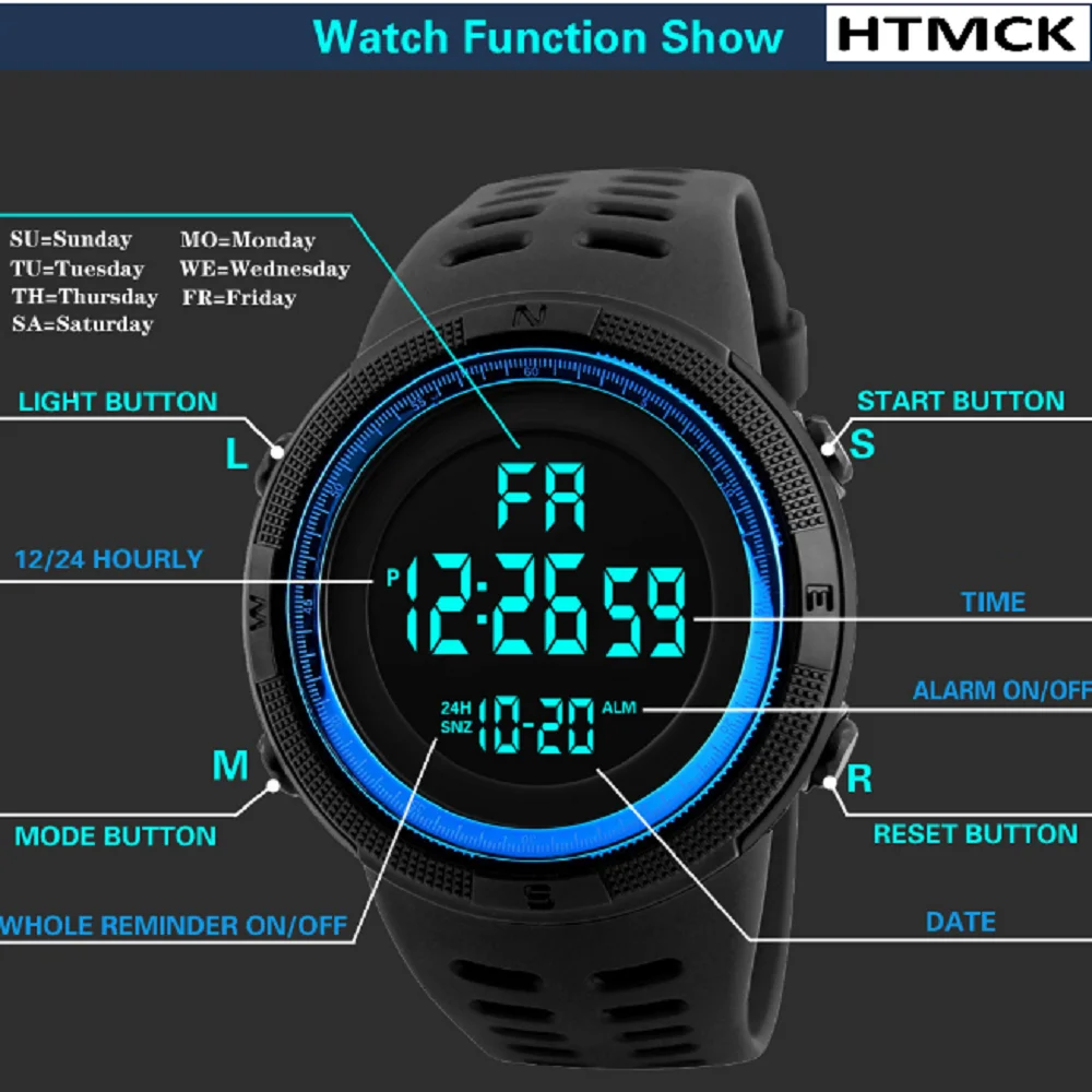 Men Digital Sports Watch Waterproof Casual Luminous Stopwatch Alarm Simple Army Watch for Running Climbing Fishing image 6