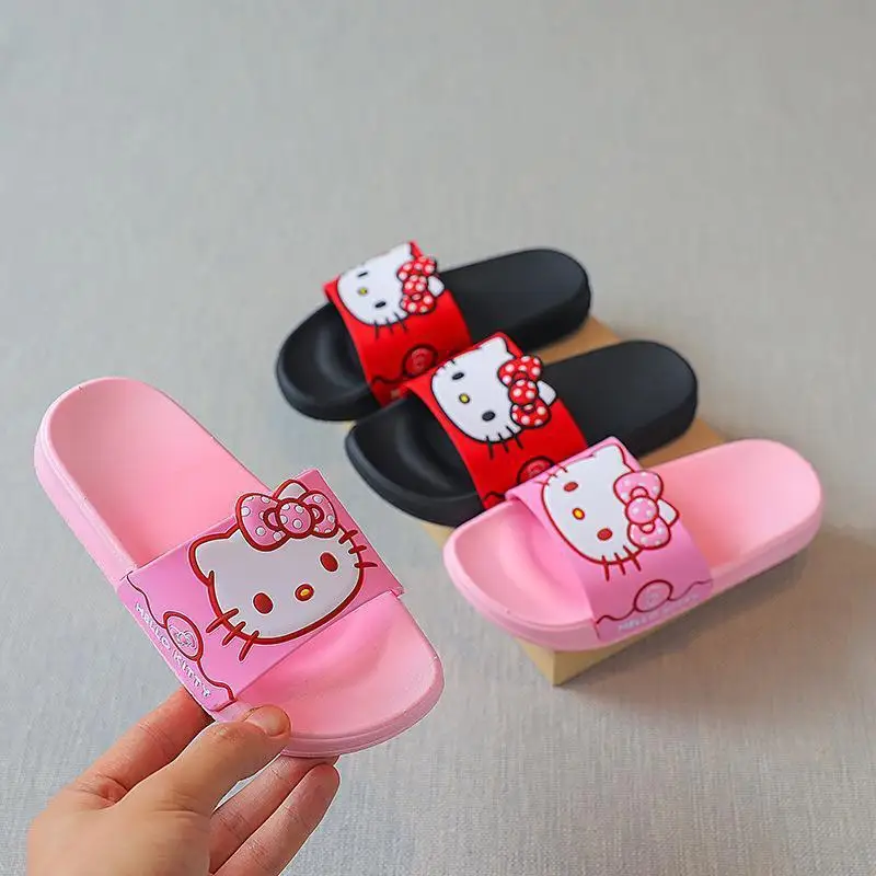 Hello Kittys Student Sandals Summer Anime Figure Soft Bottom Anti-Slip Parent-Child Slippers Wear Outside Kawaii Cartoon Home