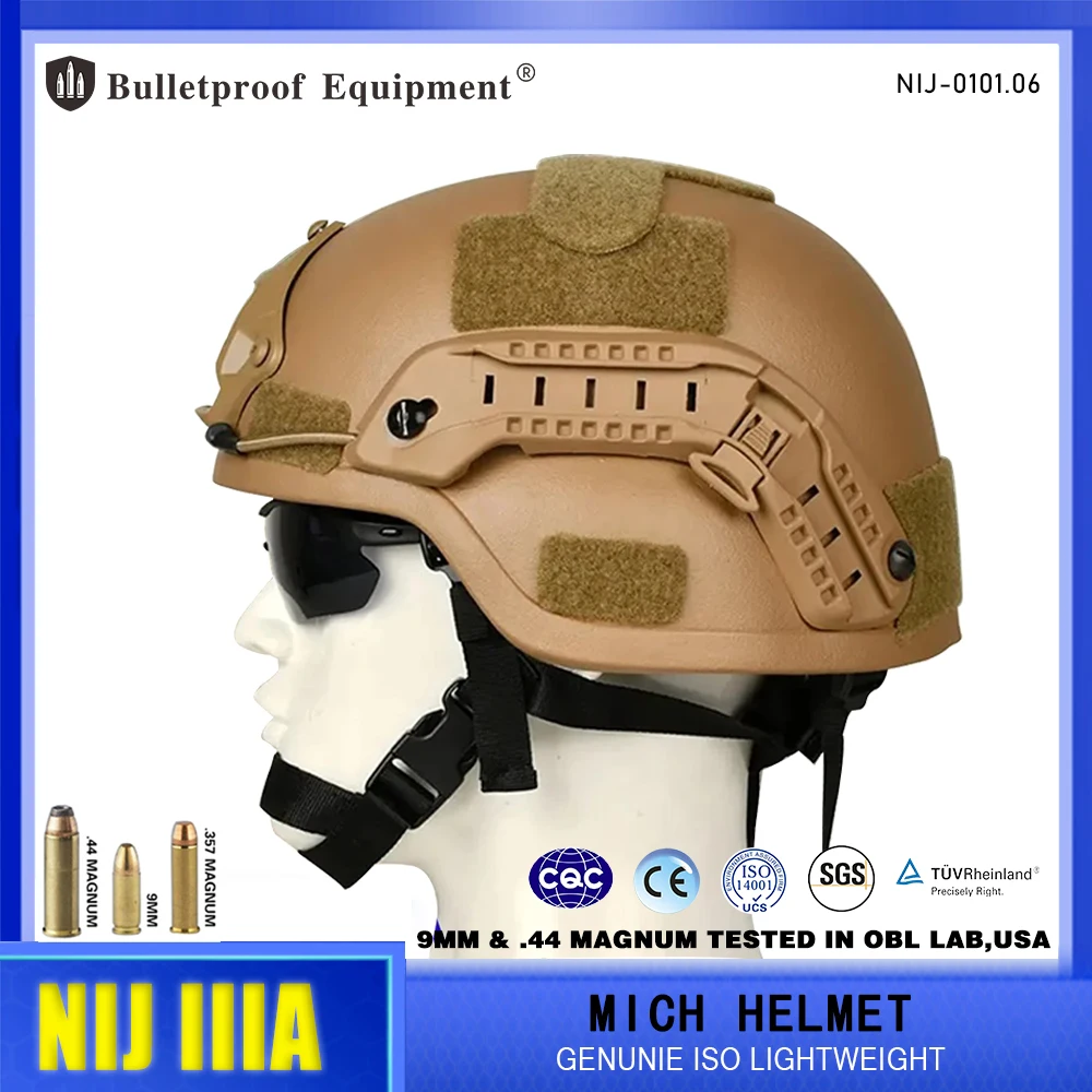 Spot IOS Certified FAST 100% Aramid PE High-Cut Bulletproof Helmet Thickened Level Iiia .44 Bulletproof Helmet Military Helmet