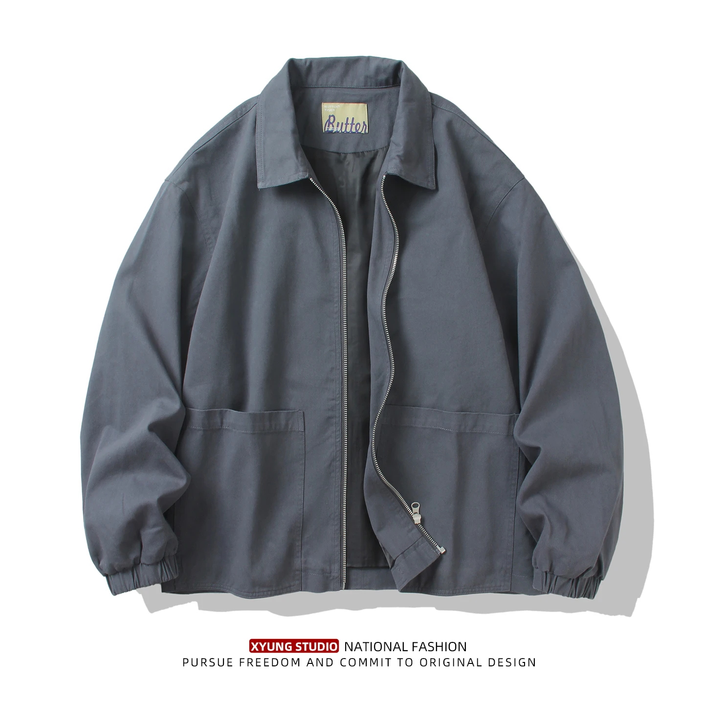 

Повседневная хлопковая мужская куртка однотонного цвета с отложным воротником, весенне-осенняя, свободного кроя, универсальная, рабочая одежда, ветрозащитная, износостойкая