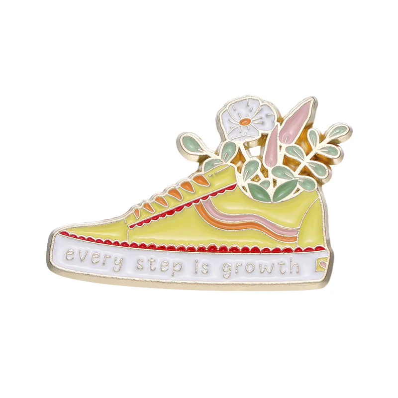 2023 Trend English Brooch Shoes Every Step Of Hiking Is Growth Inspirational Metal Badges Gift Wholesale