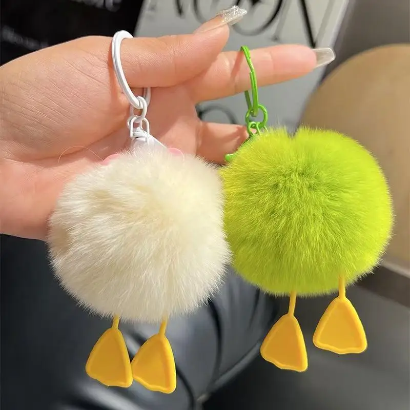 Cute Fluffy Duck Pom Pom Keychain Soft Faux Fur Little Pendant Decor Gift For Girls Students Daily Use