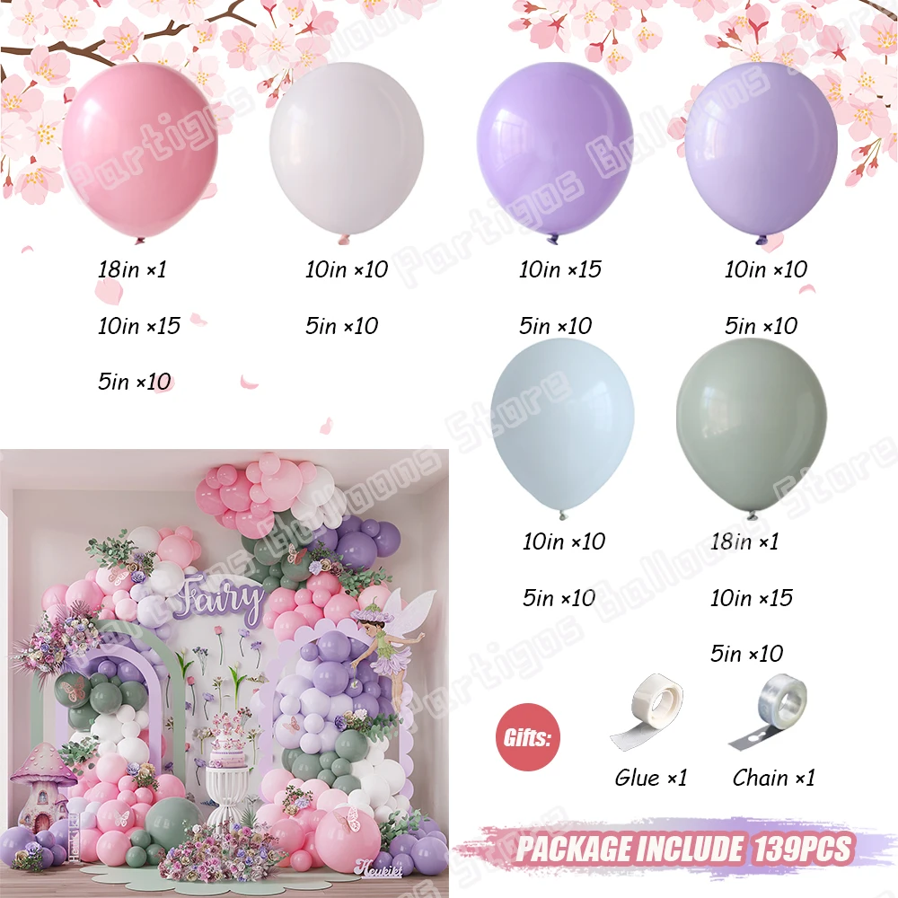 Fairy Wonderland Balloon Kit Pastel Pink Purple Green Baby in Bloom Wild Flower Fairy Garden Baby Shower Birthday Party Decor