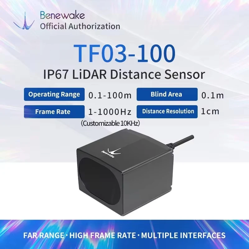 

Benewake TF03-100 LIDAR Long Range Sensor, IP65 10KHz Frame Rate & 100m Operating Range Rider Module UART / I2C for Outdoor
