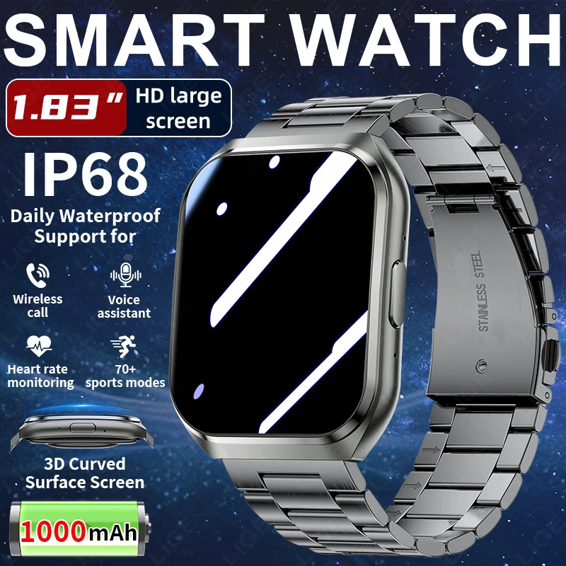 

LIGE 1000mAh Smart Watch Daily Heart Rate Monitoring 3D Curved Display Bluetooth Call 1.83" HD Screen Sport Smartwatch 2026 Men