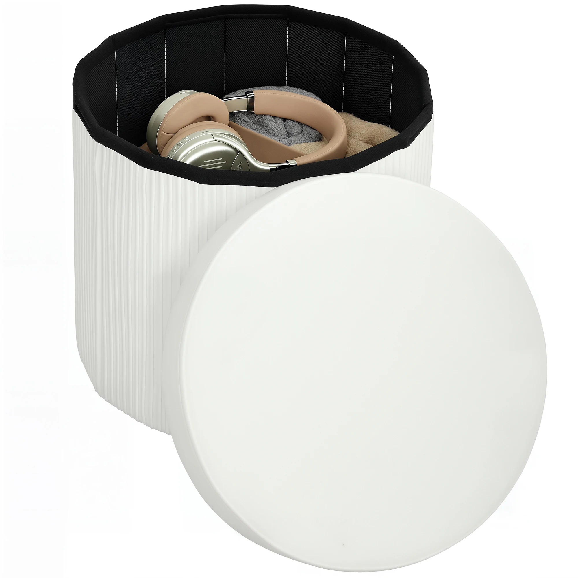 HOMCOM Puff Almacenaje Banco Almacenaje Plegable 35 L 38x38x38 cm Crema