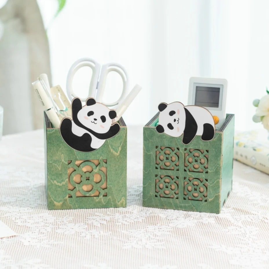 

Cute Wooden Pencil Holder Organizer Creative Panda Home Desk Storage Accessories for Student School Storage Office Supplies Gift
