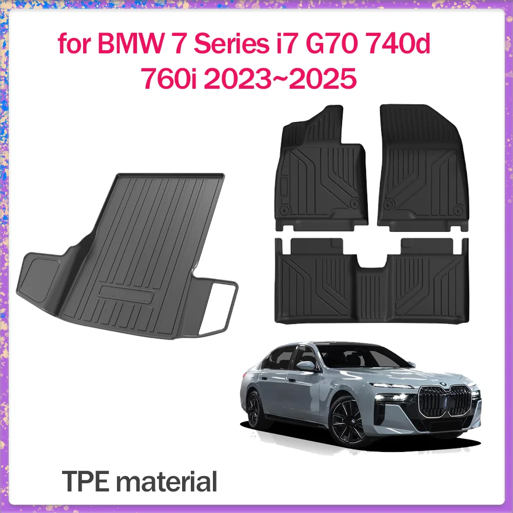 

Car Floor Mat for BMW 7 Series i7 G70 740d 760i 2023~2025 TPE Foot Interior Liner Waterproof Trunk Pad Carpet Custom Accessories