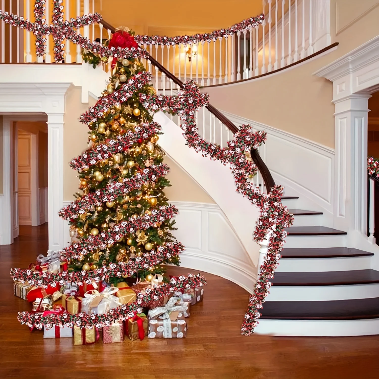 1 قطعة اضافية طويلة 78.74 "/393.7" عيد الميلاد جارلاند مع ثلج زينة أحمر أخضر دائم البلاستيك داخلي في الهواء الطلق عيد الميلاد ديكور