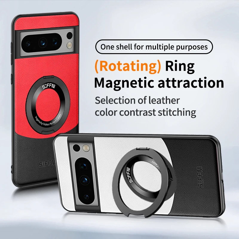 

For Google Pixel 7 8 Pro 7A Magsafe Case Skin Friendly Plain Leather Matte Wireless Charging Ring Magnetic Shockproof Back Cover