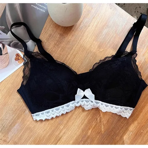 Imagen 2 del producto Bralette francés inalámbrico para pecho pequeño, sin juego de sujetador de encaje push up ajustable, lencería cómoda y sexy no acolchada para mujer MOYISU