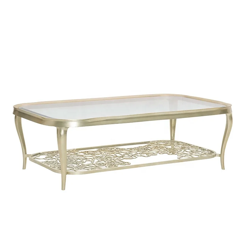 

Gold foil accent flower power handmade luxury living room furniture - high-end oval coffee table tempered glass