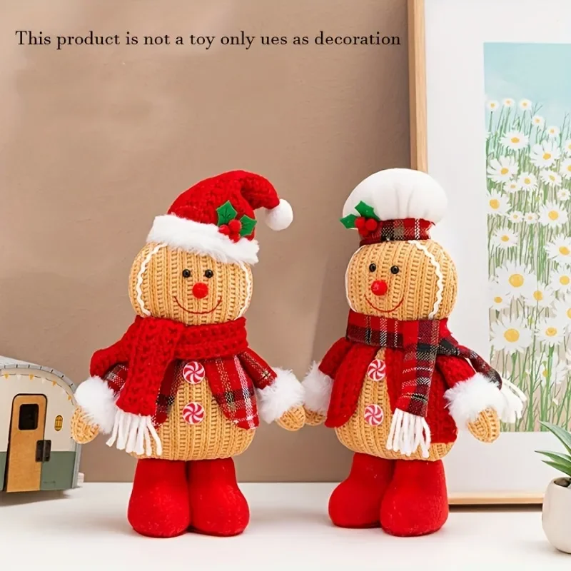2pcs/set Knitted Gingerbread Man Plush Doll Creative Christmas Decoration for Scene Setting Hotel and Mall Decor
