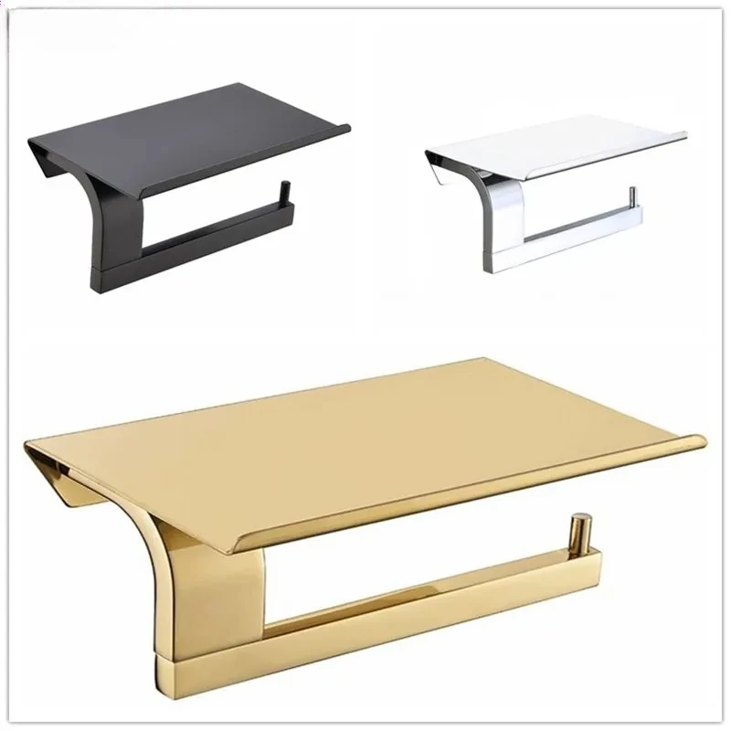 black-toilet-paper-holder-wall-mount-tissue-roll-hanger-304-stainless-steel-phone-platform-bathroom-hardware-set-brushed-gold