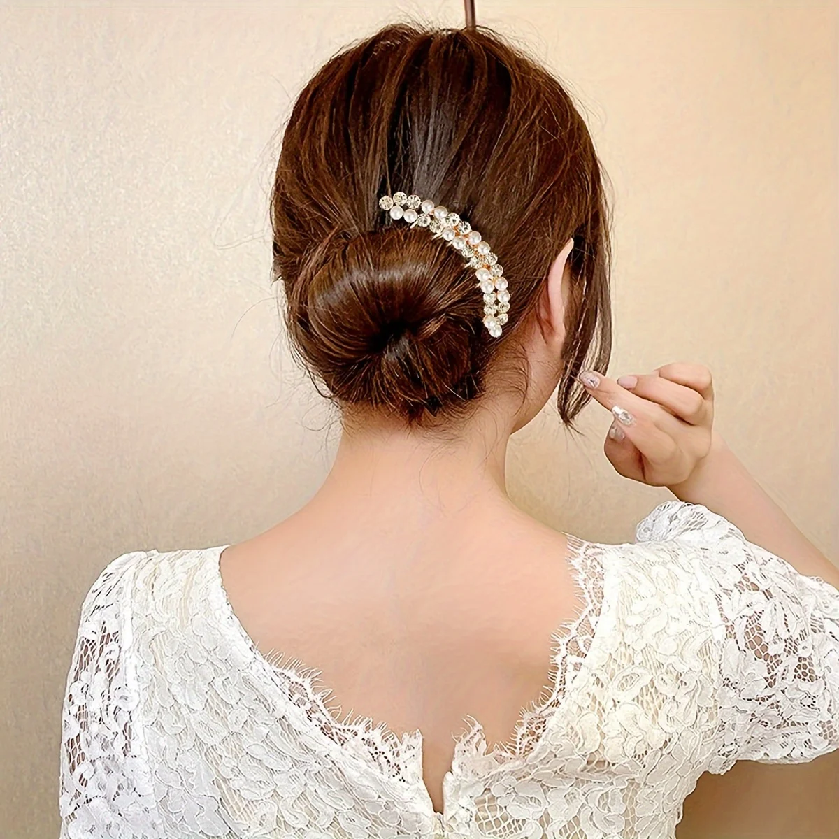 1pc Exquisite Imitation Pearl Rhinestones Embellish Hair Clips, Metal Hair Clips, Holiday Gifts, Girls' Hair Accessories image 2