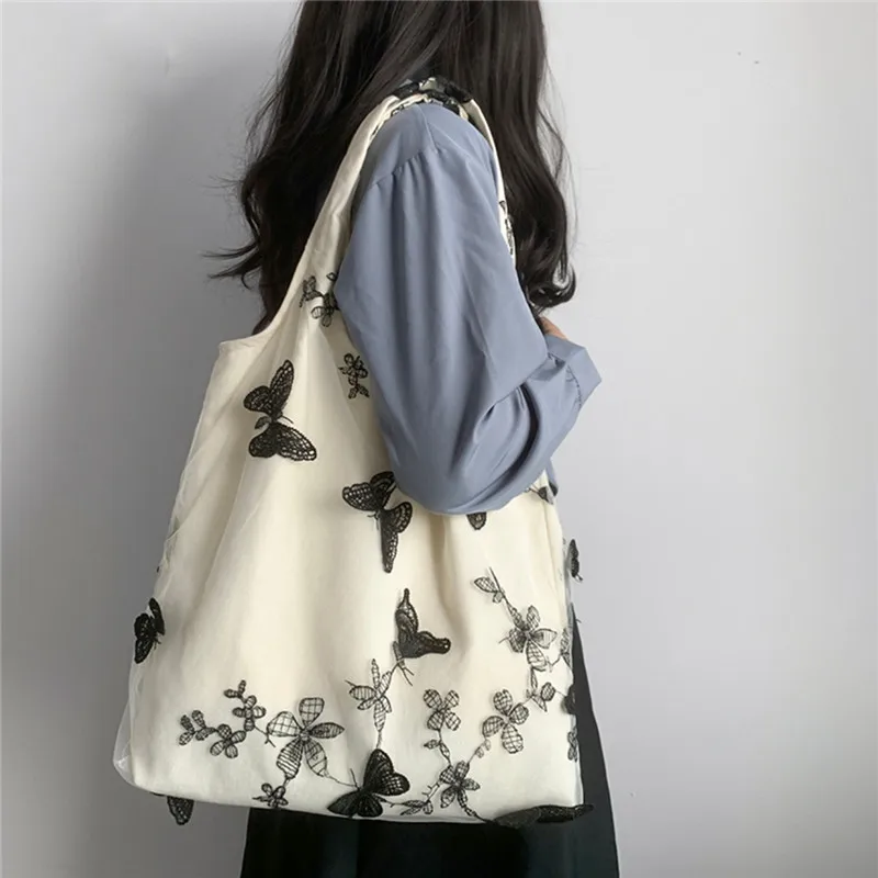 Super Beautiful Embroidered Lace Canvas Bag Leisure Travel Women's Bag Artistic Large Capacity Handbag Shoulder Bag