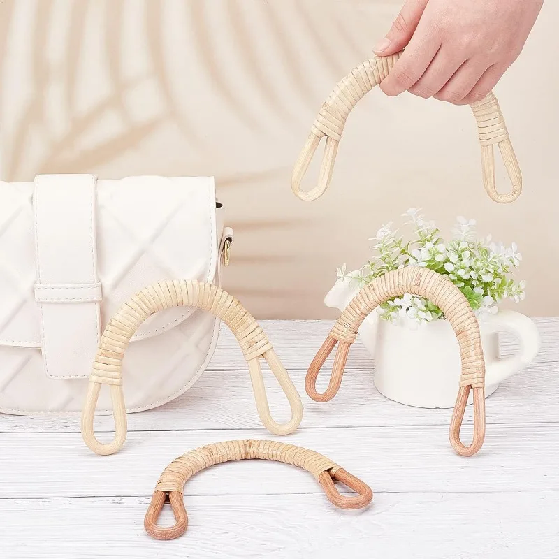 지갑 제작용 라탄 우븐 백 핸들, 핸드메이드 비치 가방용 교체 핸드백, 2 가지 색상, 4 개