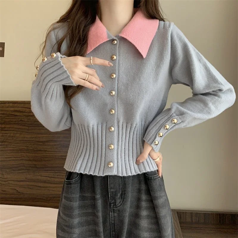 

POLO Collar Knitted Cardigan Autumn and Winter New Fashionable Design Sweater Base Top