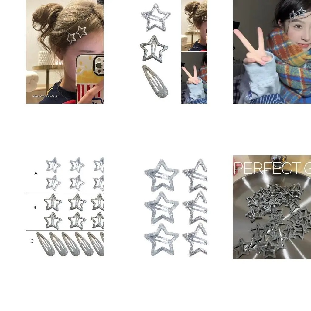 

39BD Girly Bangs Clip Hairpin Y2K-style Ornaments Headdress Hair Accessories Delicate Star Silver Glitter Mini Star Hairpin