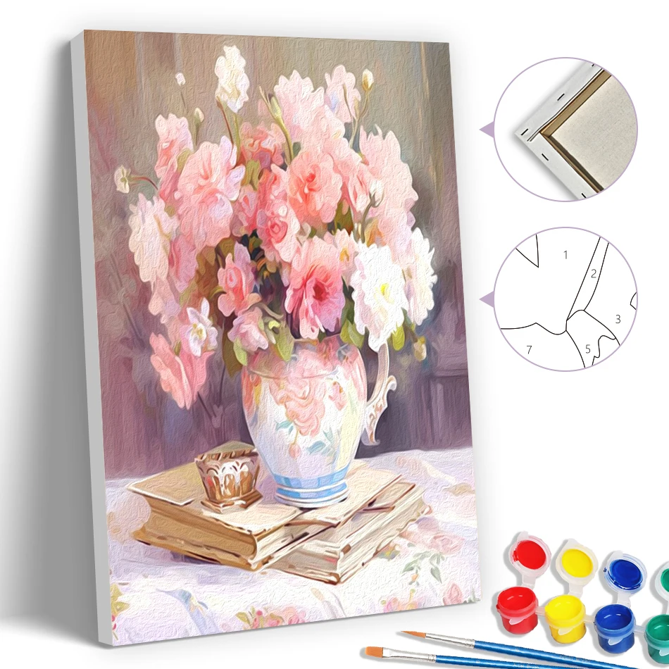 

SDOYUNO Simple Painting By Numbers Pink flower vase Modern Pictures 20X30cm With Frame Oil Art On Canvas Kits Decoration Home