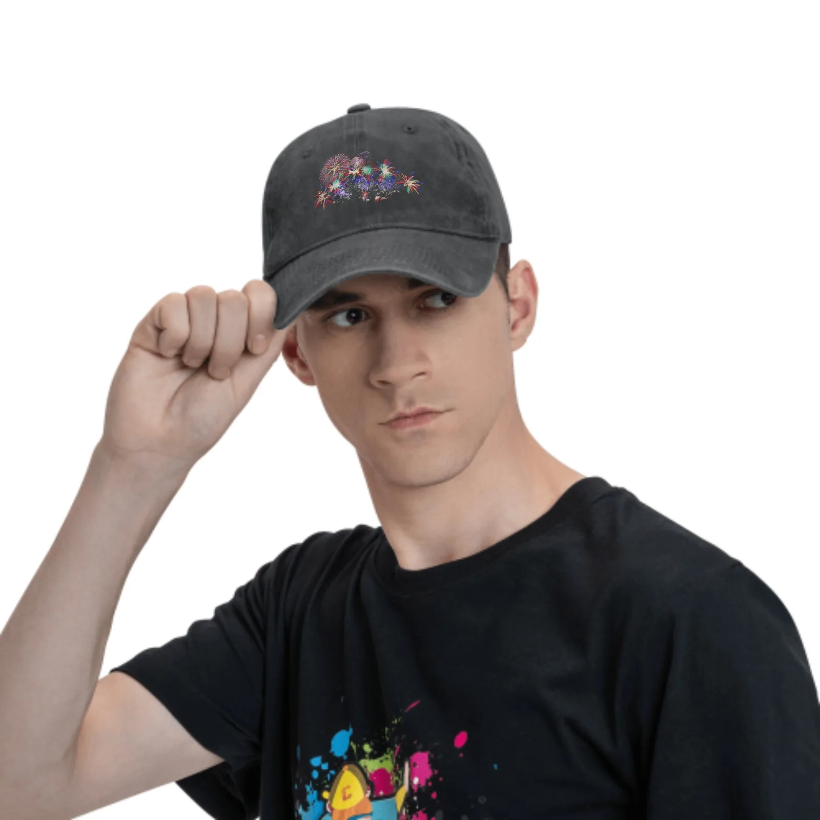 Gorra de béisbol lavada con fuegos artificiales para hombre y mujer, gorro ajustable para adultos, Castette transpirable, sombrilla para deportes al aire libre