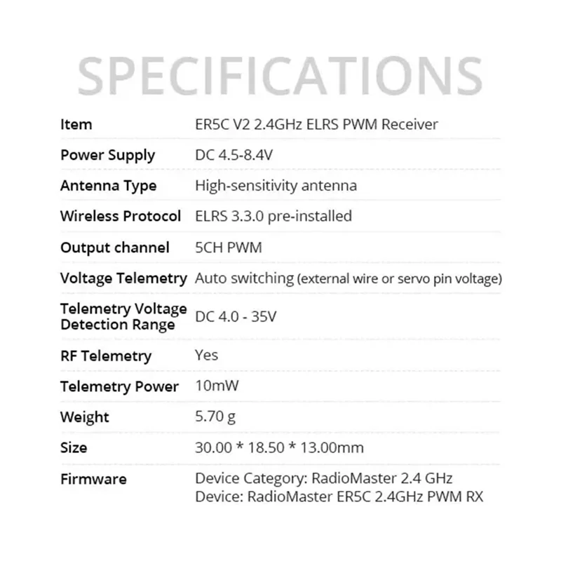 JABS-สำหรับ Radiomaster ER5C V2 RX 5CH ELRS 2.4 Ghz PWM สำหรับ RC FPV รถเรือรถบรรทุก