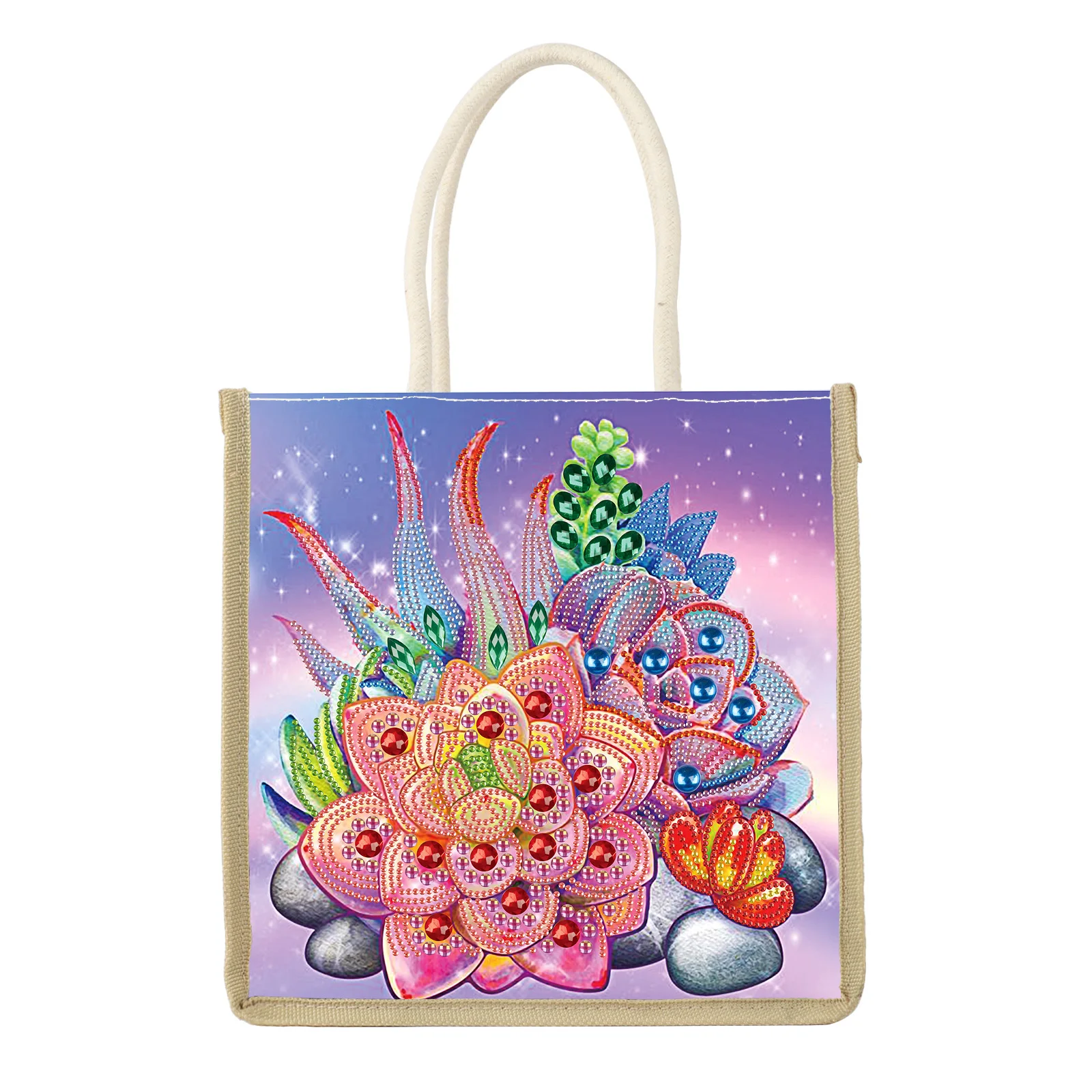 Diamond Art Painting Handbag Kits,Colorful plants Special Shape Diamond Canvas Art Bag Shopping Storage Bag Craft Handmade Gift