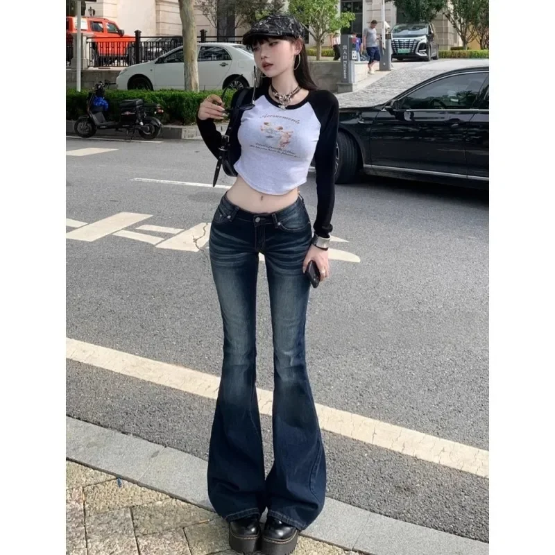 

Y2K Slim Fit High Waist Casual Womens Jeans Retro Denim Pants Low Rise Flared Trousers Long Bootcut Drag Autumn for Women