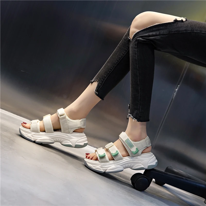 MoonMeek 2022 New Mixed Colors Mesh Flats Woman Flat Platform Heels Shoes Hook Loop Ladies Summer Casual Shoes