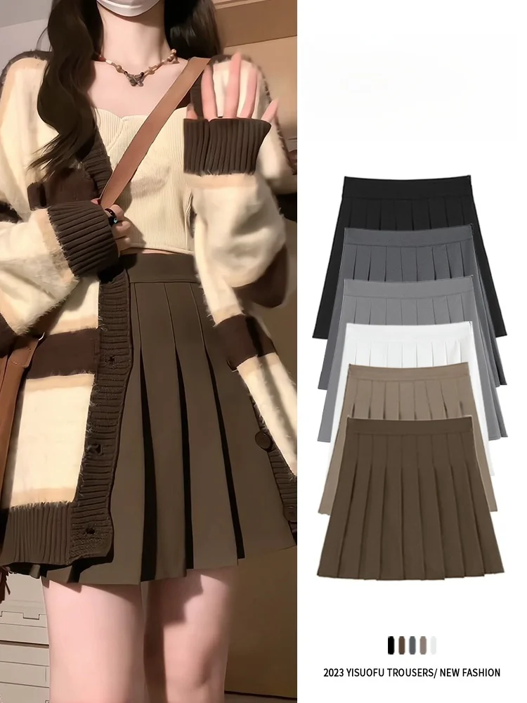 

High Waist A-Line Skirt for Women Black Anti-Light JK Short Skirt Slimming Pleated Skirt Commute Style Korean Version