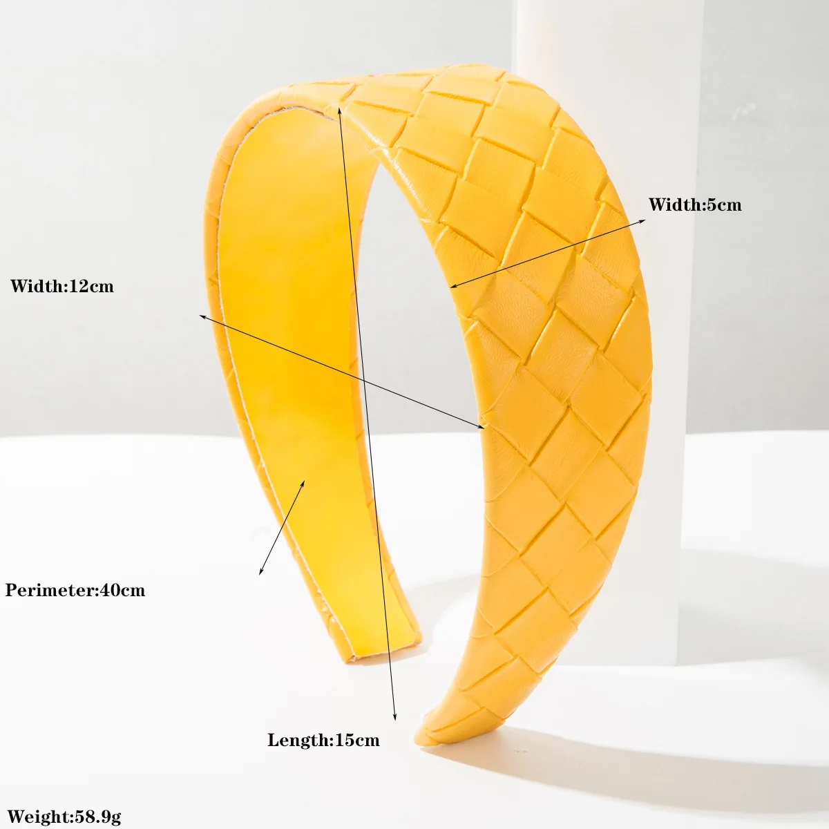 Women Wide Faux Leather Headband Woven Checkered Hair Hoop Solid Color Padded Hair Band Fashion Daily Hair Accessories