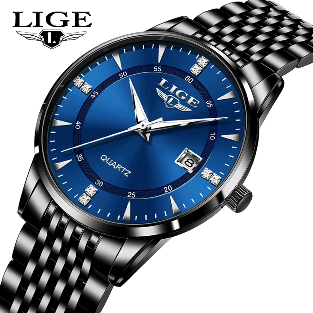 

LIGE Top Brand Luxury Quartz Watches for Men Classic Diamond Dial Stainless Steel Luminous Casual Calendar Simple Man Watch Gift