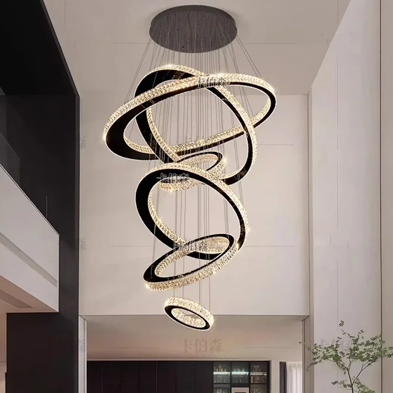 

Nordic Ring Crystal Led Chandelier Dimmable for Living Room Hall Villa Pendant Lamp Luxury Decor Indoor Lighting Luster Fixture
