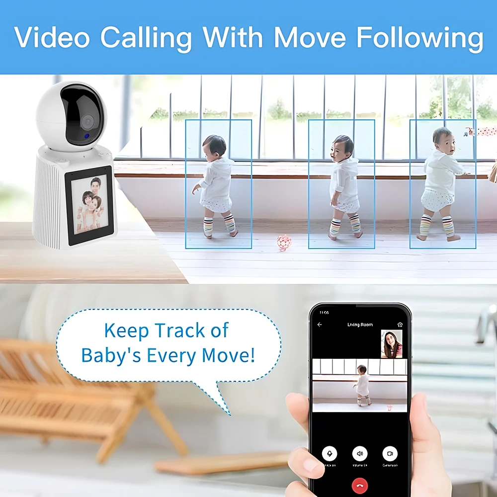 Saikiot V380 Pro 2MP 1080P Wireless Baby Monitor Camera with 3 Inch Screen Auto Tracking 360 WIFI Video Calling Baby PTZ Camera