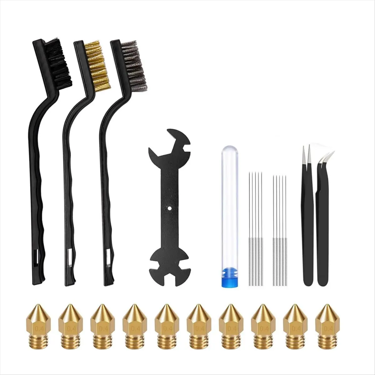 L70A 27 PCS 3D Printer Nozzle Cleaning Kit MK8 Brass Nozzles 5-in-1 Wrench Tweezers and Brushes 3D Printing Maintenance Tools