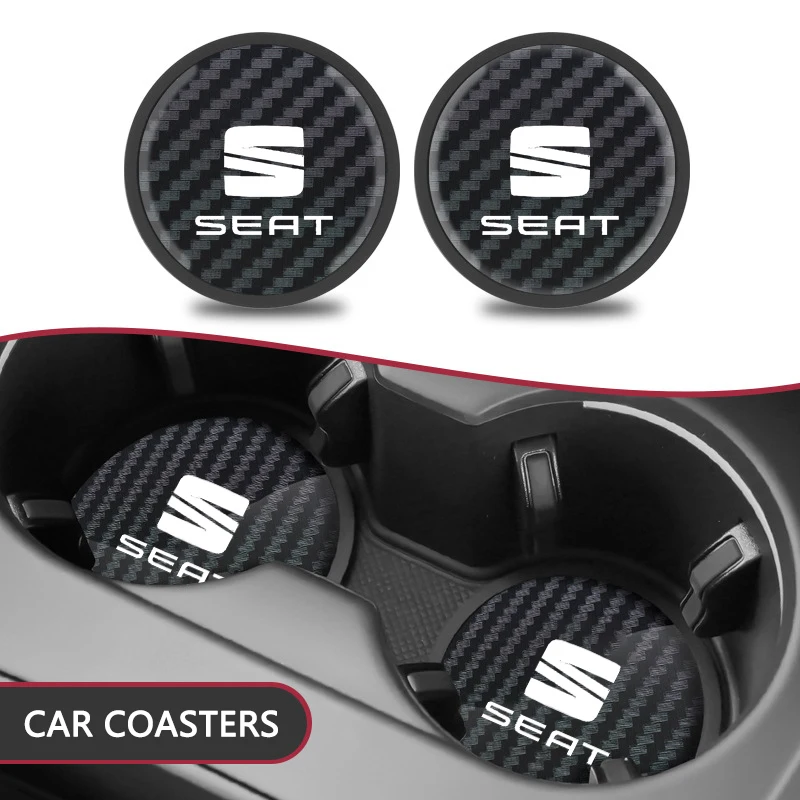 2pcs Car Coaster Waterproof Non-Slip Mats Water Cup Pads For Seat Tarraco Arona Ateca Ibiza Toledo Mii Leon Arosa Exeo ST FR