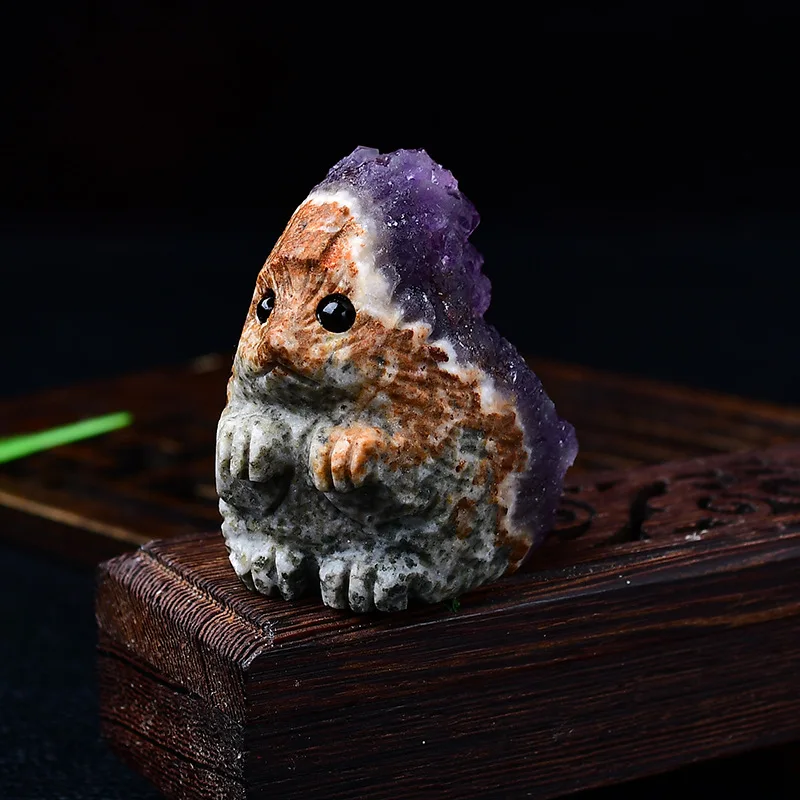Random Hand Made Natural Crystal Craft Amethyst Cluster Quartz Hedgehog Figurine for Meditation Decoration/Unique