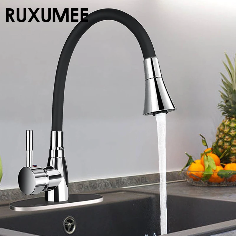 

360 Rotating Flexible Kitchen Faucet Single Handle Polished Chrome Black Cold and Hot Water Mixer Tap Torneira Deck Mounted