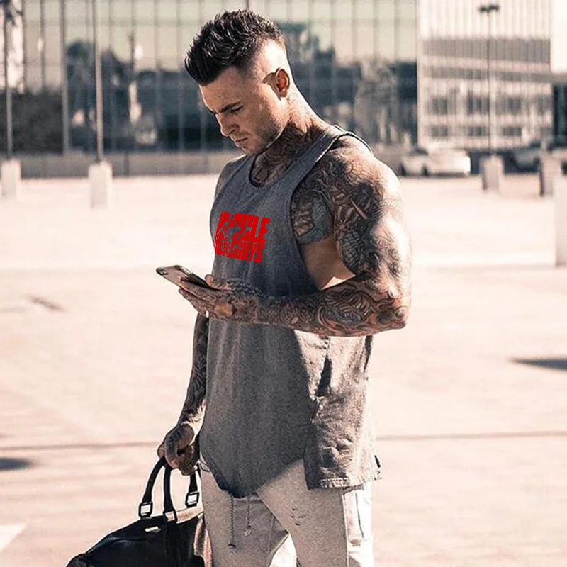 Men Running Vests Summer Cotton Breathable Sleeveless Shirts Human Skeleton Deadlift Barbell Gym Workout Jogging Tank Top Sports
