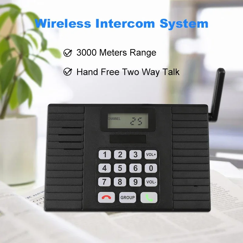 Wireless Intercom Two Way Communication System Hand Free 3000 Meters Real Time Intercom System for Home Office Hotel Factory