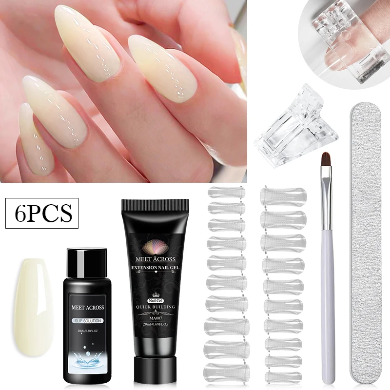 CONHEÇA ACROSS-Kit Gel Extensão Prego, Quick Building, Cristal Acrílico Duro, Nu Branco, Gel UV Construção, Conjunto de Esmalte, 20ml