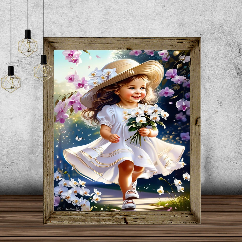 Blonde Little Girl Diamond Painting Sweet And Cute Pictures Full Round Diamond Mosaic Cross Stitch Kit Home Wall Decoration Gift