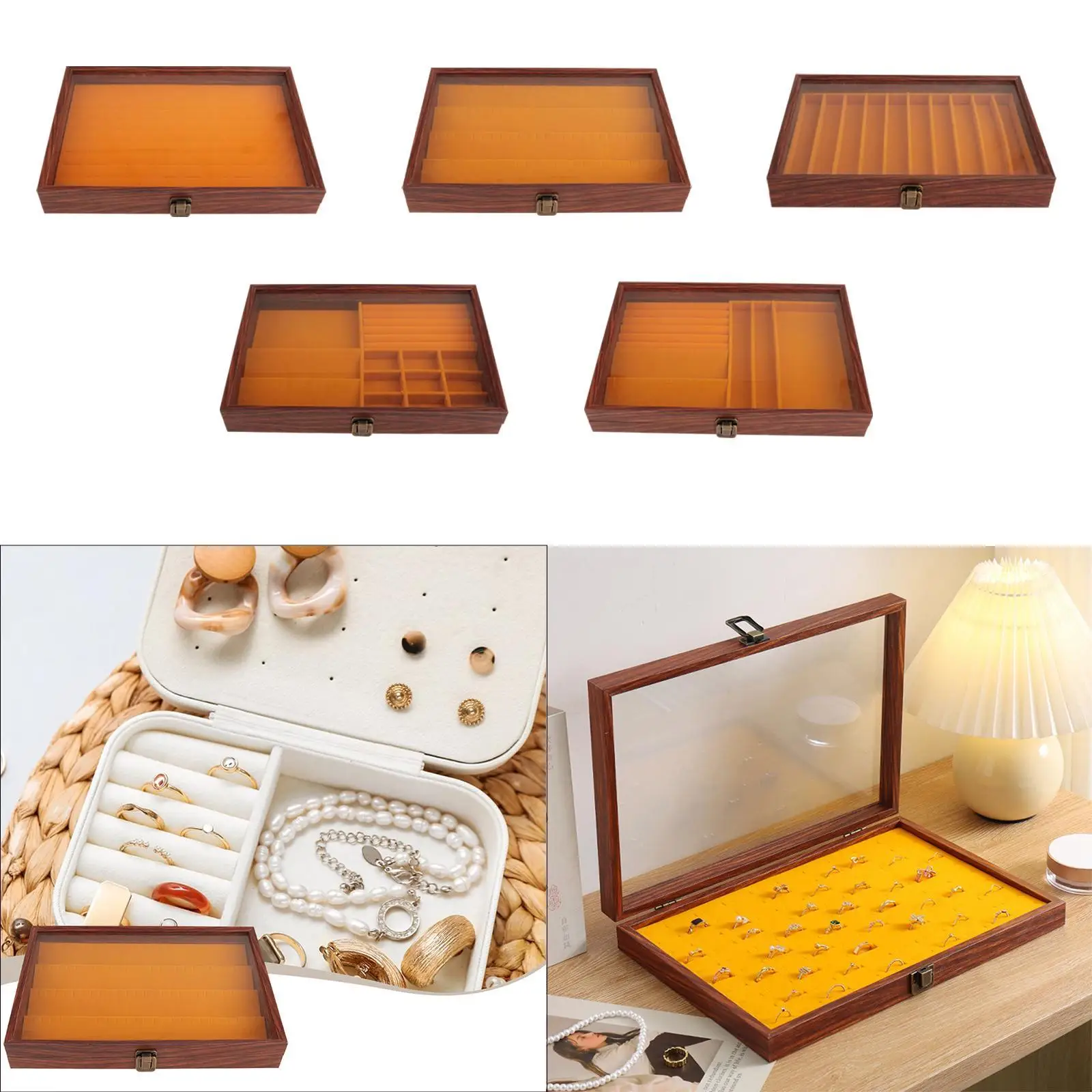 

Jewelry Box with Flip Clear Open Lid Portable Dustproof Organizer Women