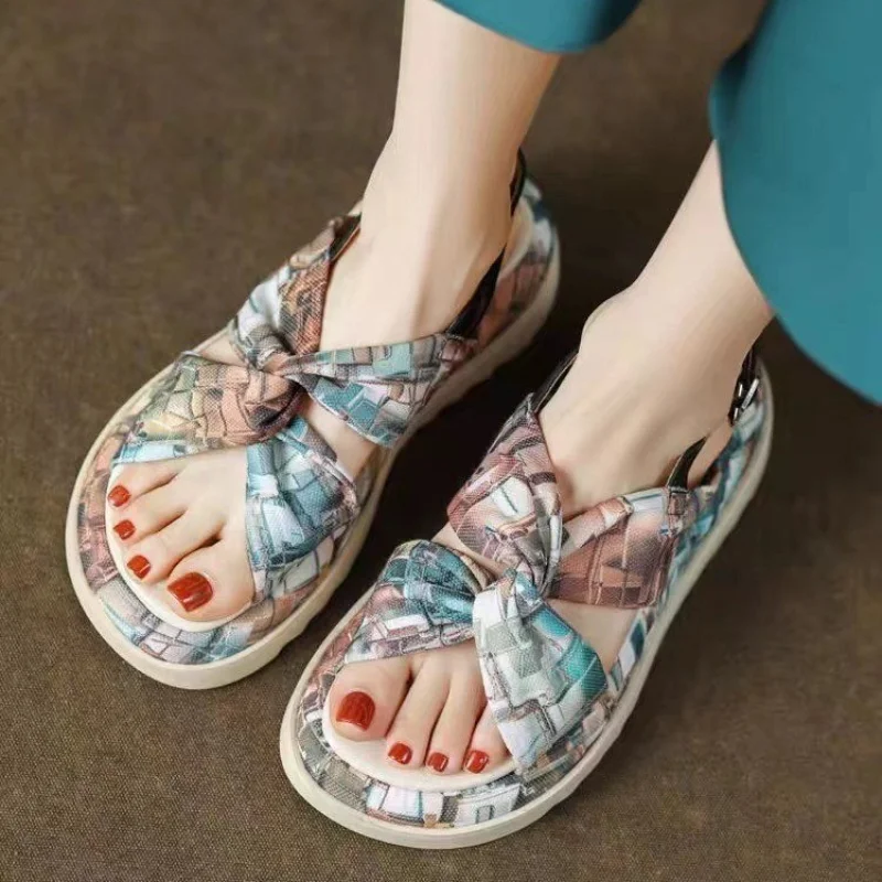 

Women Sandalias Mujer Summer Fairy Style 2023 New Fashion Student Platform Sandals Roman Lady Sands Flat Shoes Cute Slippers